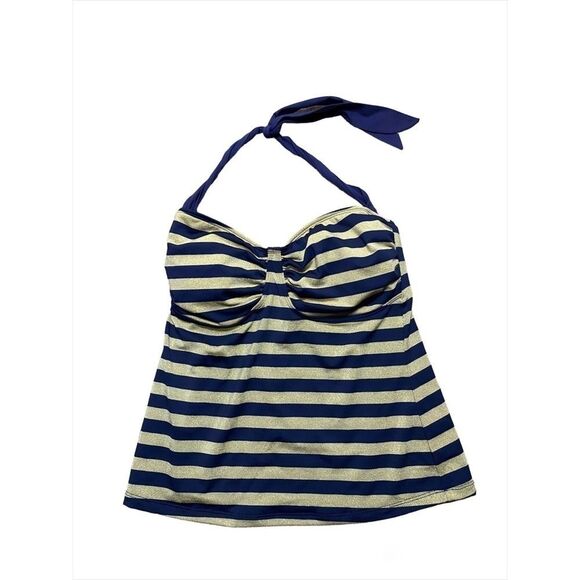 Tommy Hilfiger Navy & Gold Striped Halter Tankini - Picture 1 of 10